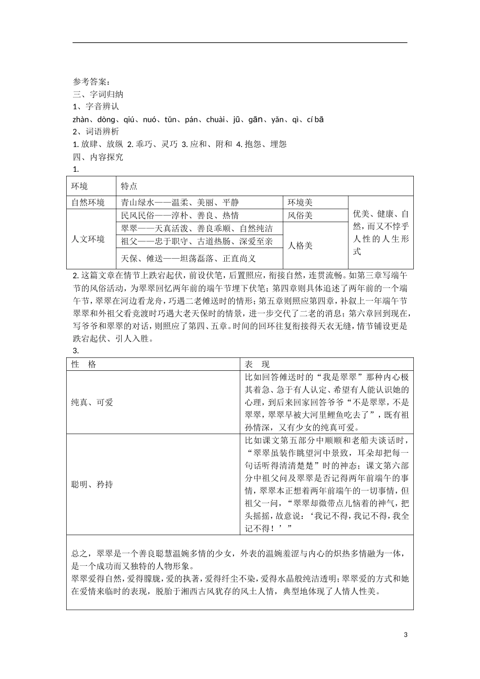 高中语文  第3课《边城》教学资料（预）新人教版必修5-新人教版高二必修5语文学案_第3页