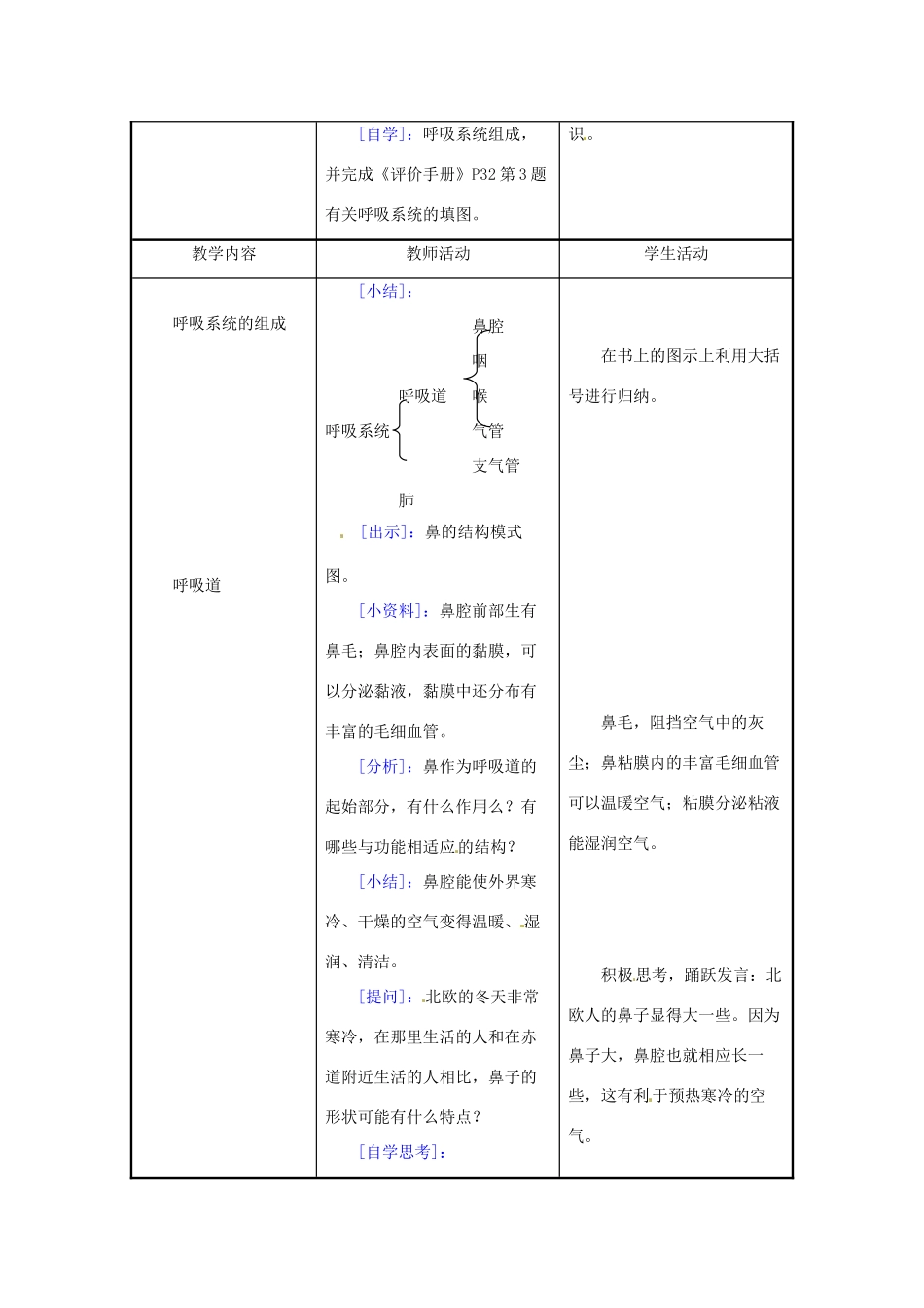 生物：第10章第3节人体和外界环境的气体交换教案（苏教版七年级下册）_第2页
