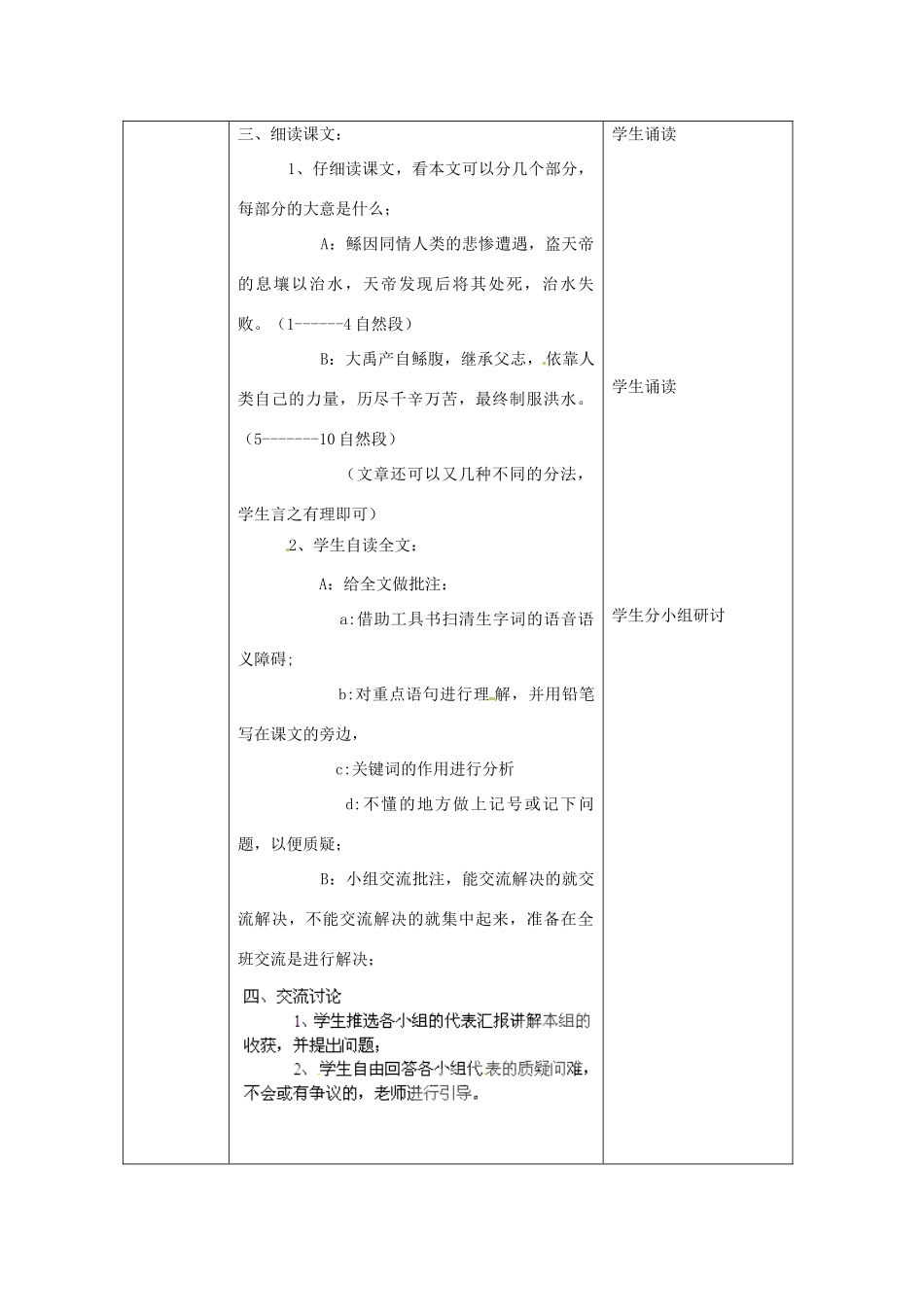 北京市大兴区魏善庄中学七年级语文上册 第七单元 第27课 古代神话三则 鲧禹治水教案 北京课改版_第2页