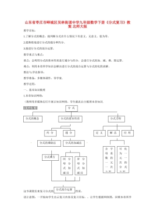 山东省枣庄市峄城区吴林街道中学九年级数学下册《分式复习》教案 北师大版
