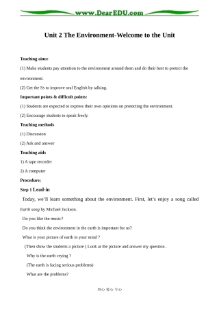 高中英语牛津版必修五Unit 2 The Environment-Welcome to the Unit