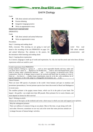 高中英语第三册(全一册)Unit 14 Zoology-Period 4 Let’s read and write