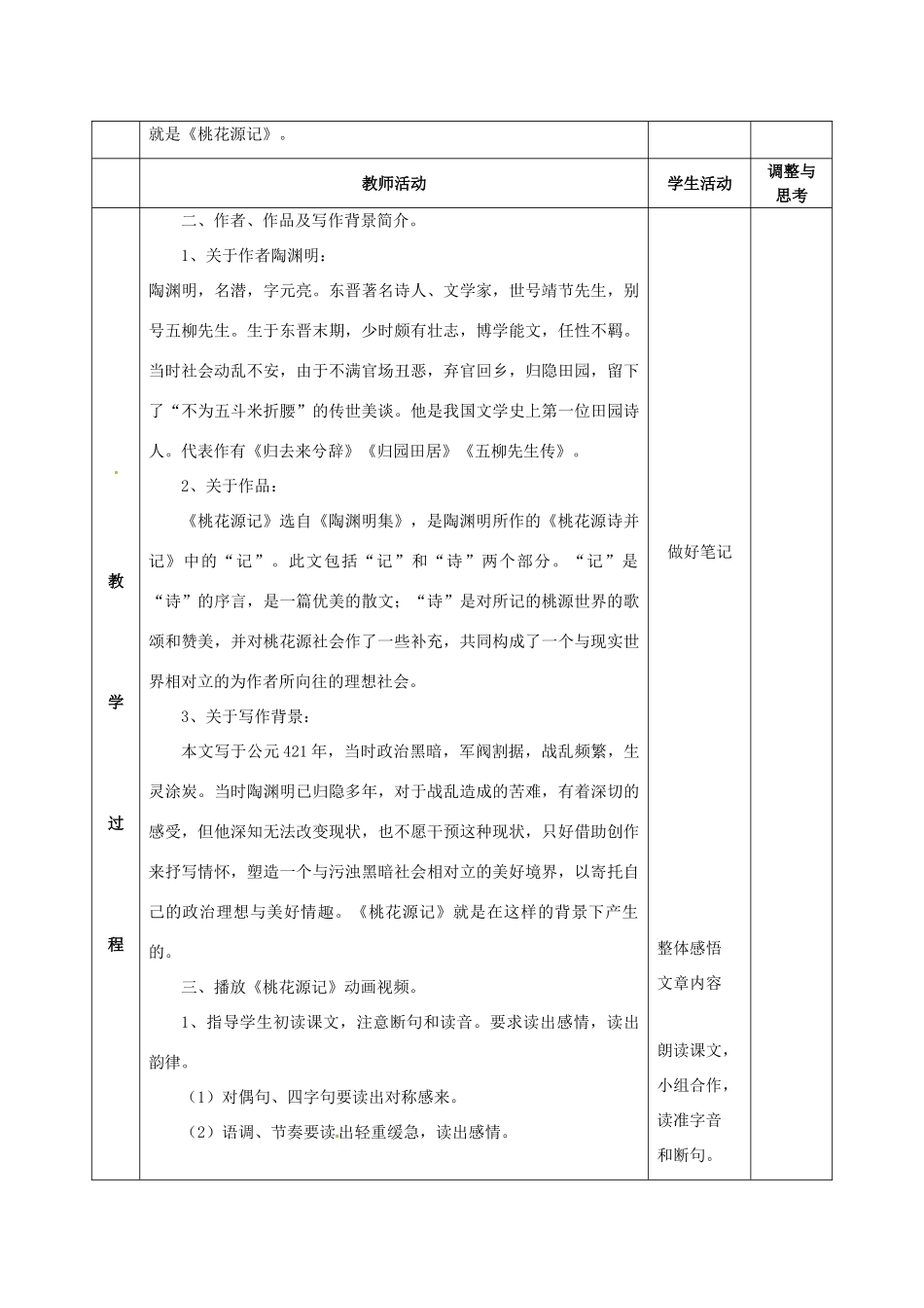 河南省洛阳六中八年级语文下册《桃花源记》教学设计 新人教版_第2页