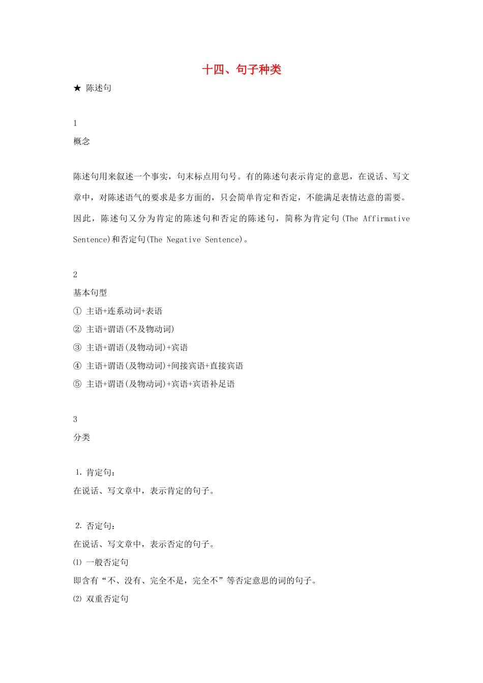 高中英语 语法专题14 句子种类教案（含解析）新人教版必修1-新人教版高一必修1英语教案_第1页