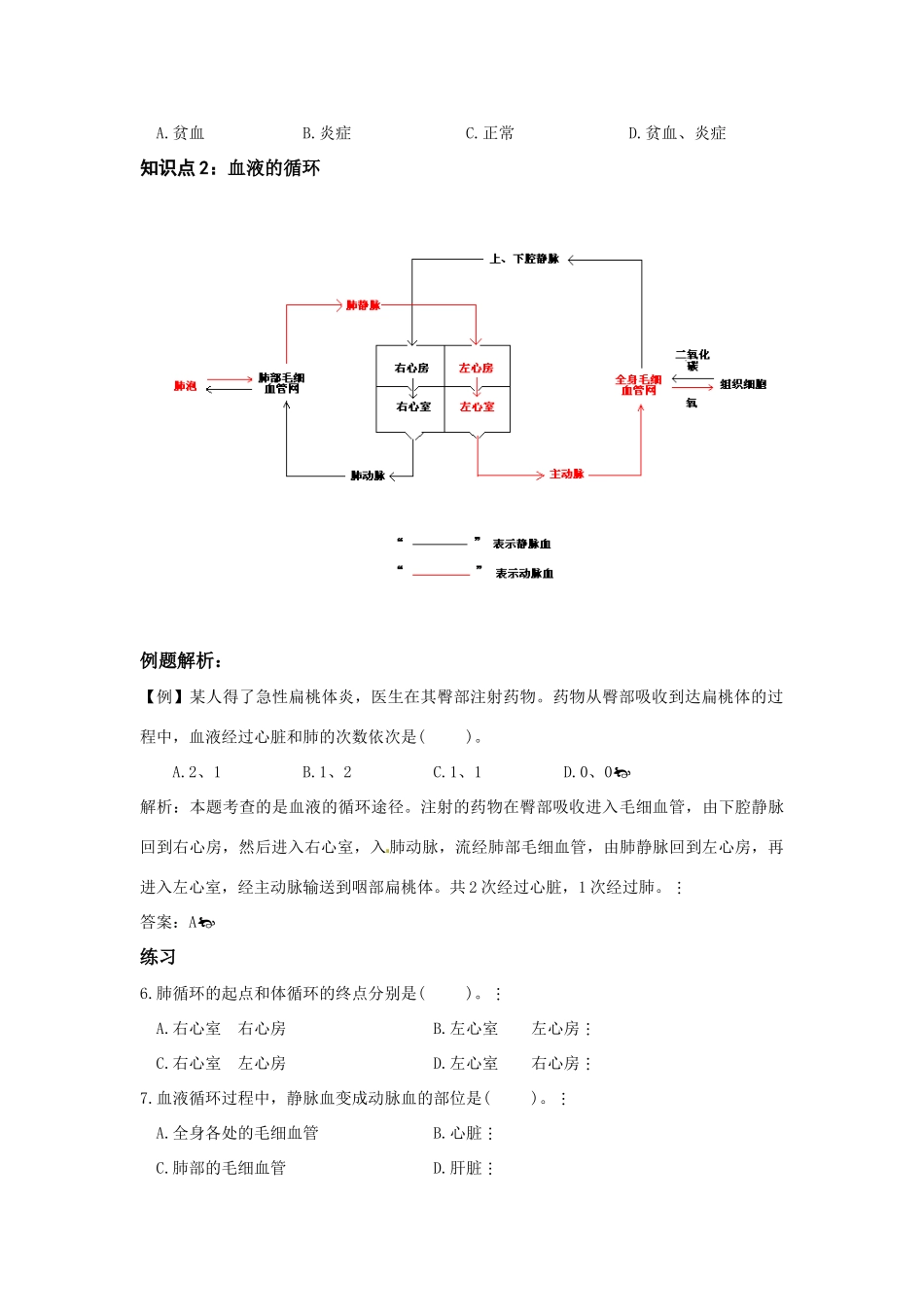 中考一轮复习教案—第八讲人体内的物质运输济南版_第2页