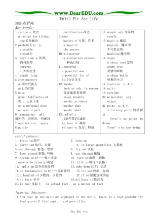 高中英语牛津版选修七Unit 2 Fit for Life