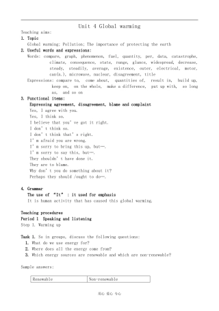高中英语Unit 4 Global warming人教版选修六