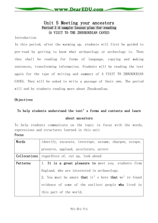 高中英语Unit 5 Meeting your ancestors--Period1新人教版选修八