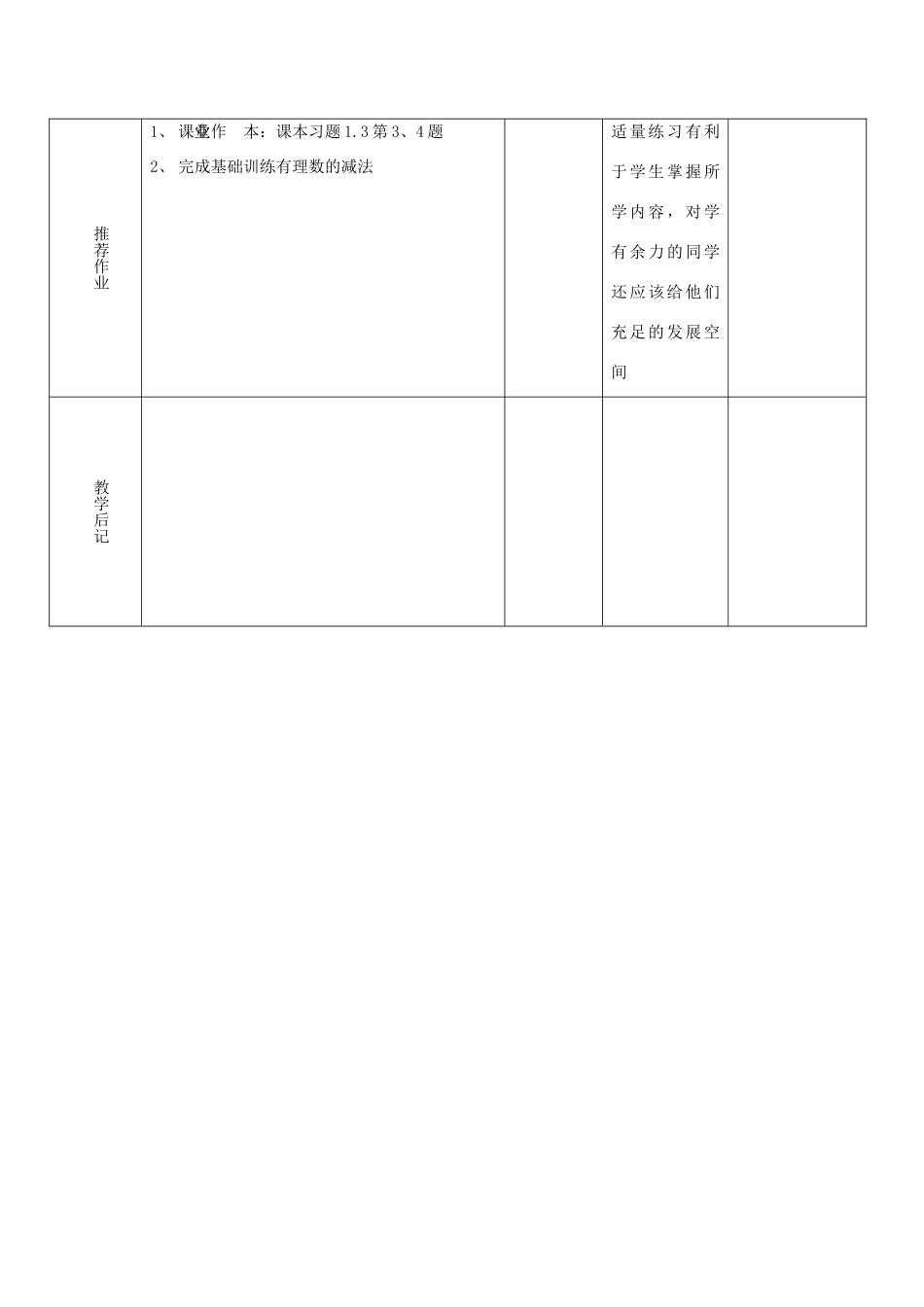 山东省邹平县实验中学七年级数学上册《1.3.2 有理数的减法》教案 （新版）新人教版_第3页