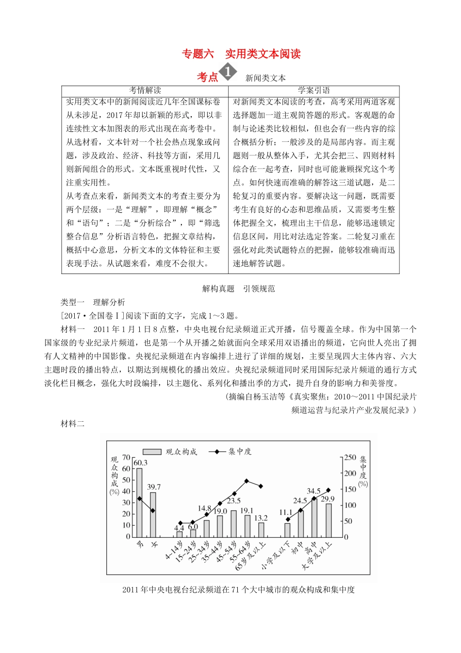 高三语文二轮复习 第二部分 现代文阅读 专题六 实用类文本阅读 考点1 新闻类文本讲义-人教版高三全册语文教案_第1页