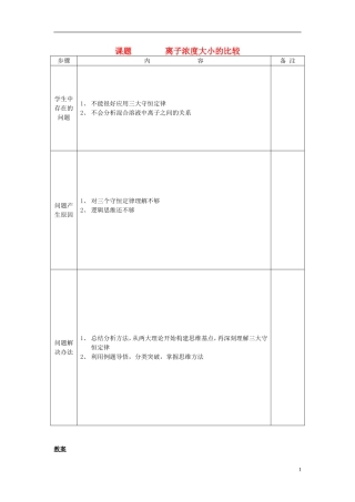 高考化学一轮复习 离子浓度大小的比较教案-人教版高三全册化学教案