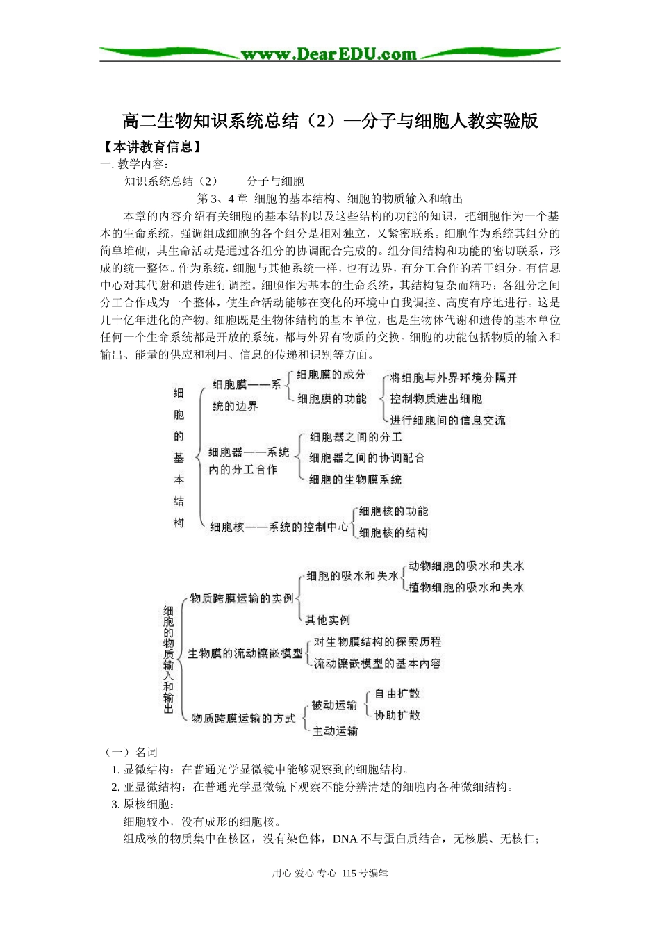 高二生物知识系统总结（2）—分子与细胞人教实验版知识精讲_第1页