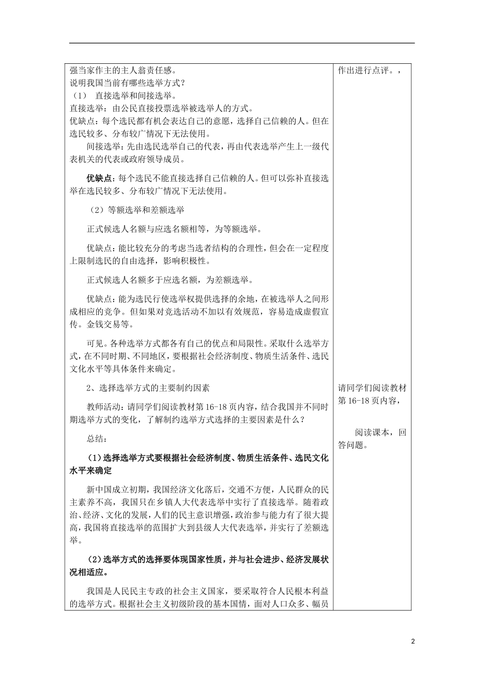 四川省古蔺县中学高中政治 1.2.1民主选举 投出理性的一票教案 新人教版必修2_第2页