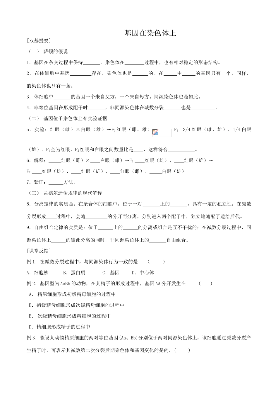 新人教版高中生物必修2基因在染色体上1_第1页