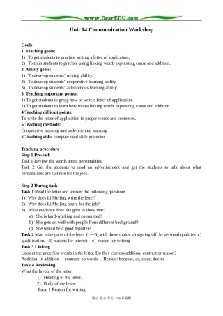 高中英语Unit 14 Communication workshop教案1 北师大版 必修5