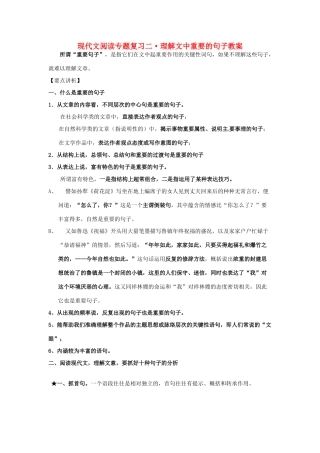 高考语文 现代文阅读专题复习 理解文中重要的句子教案-人教版高三全册语文教案