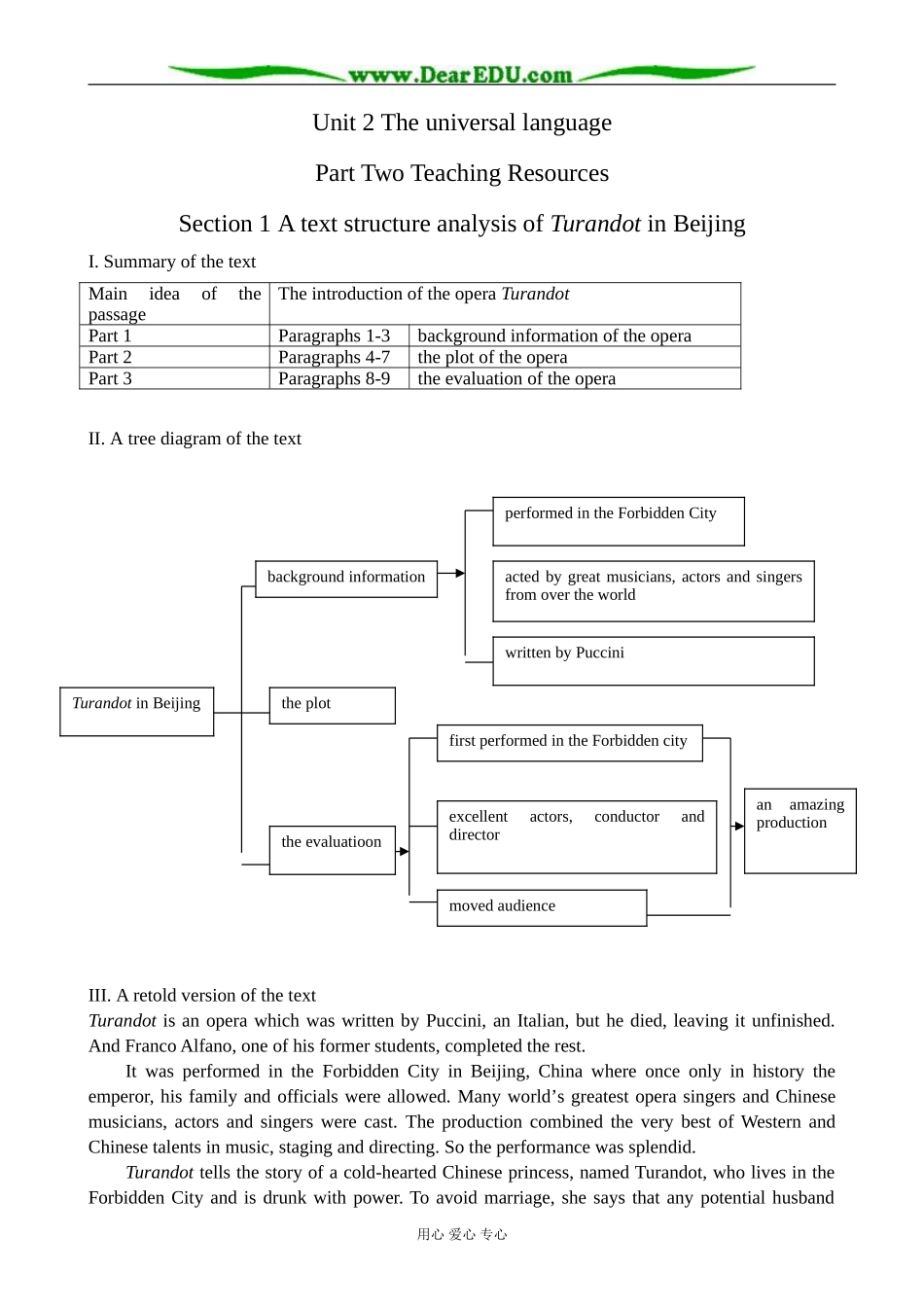 牛津版英语选修8 Unit2 The universal language--Section 1 A text structure analysis of Turandot in Beijing _第1页