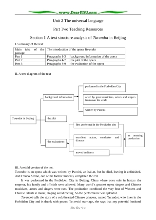 牛津版英语选修8 Unit2 The universal language--Section 1 A text structure analysis of Turandot in Beijing 