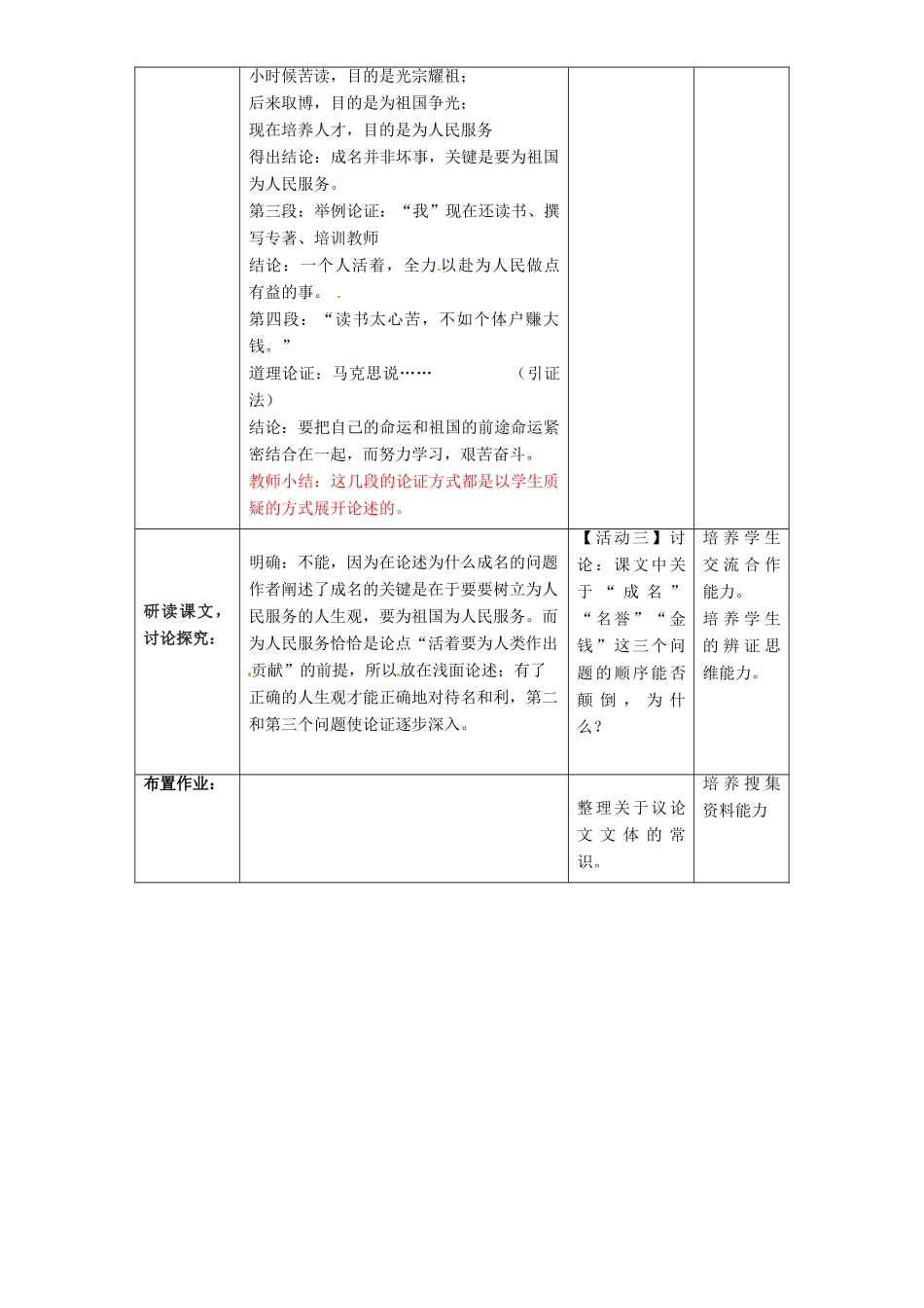 八年级语文下册 2《人为什么要活着》（第2课时）教学设计 北京课改版-北京课改版初中八年级下册语文教案_第2页