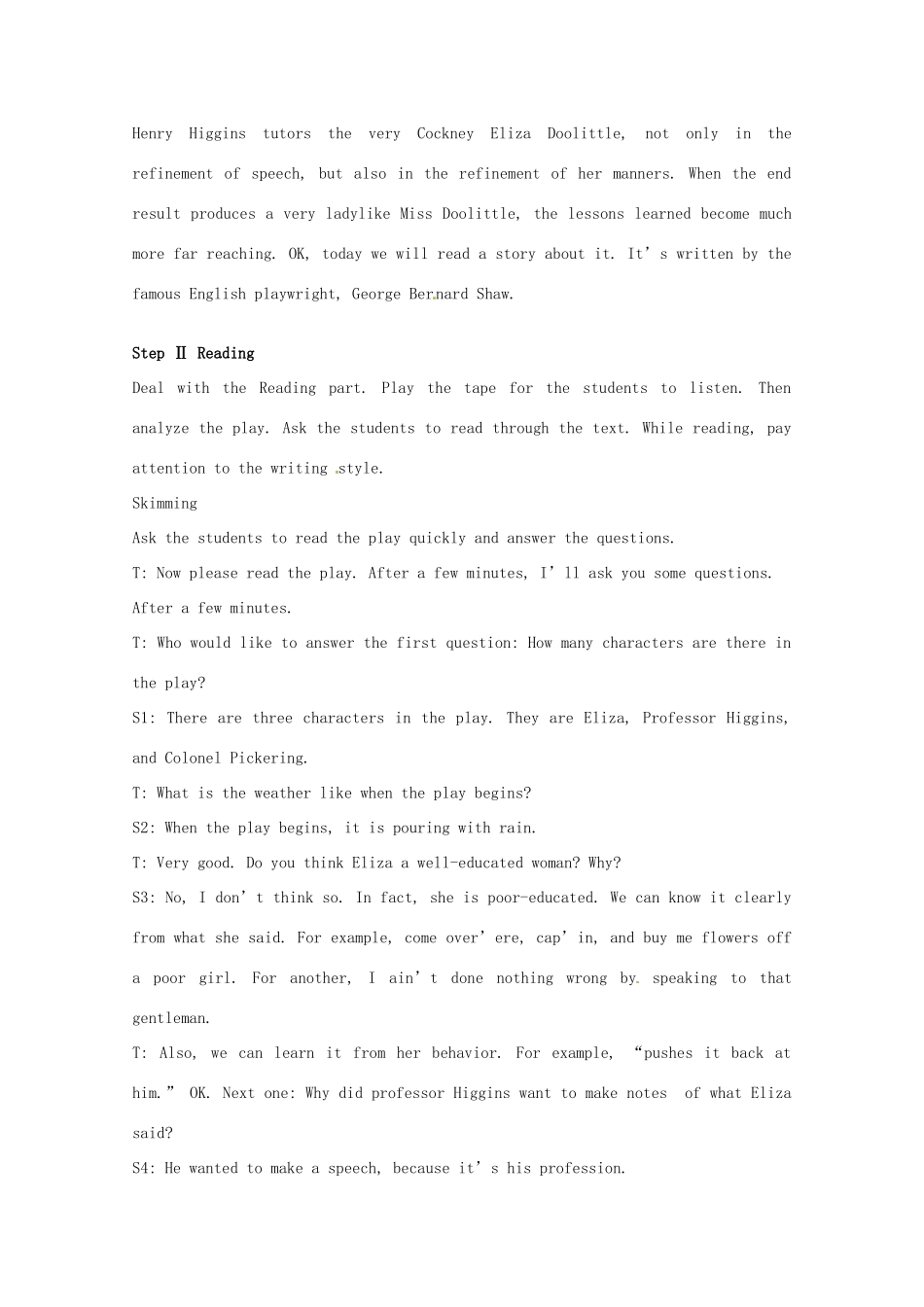 高中英语 Unit4第2课时 The Second Period Reading教案 新人教版选修8_第3页