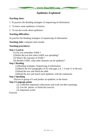 英语北师大版选修7 Unit21 Lesson 3 Epidemics Explained 3