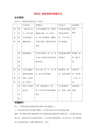 中考生物一轮复习 第四讲植物类群和蒸腾作用教案 济南版