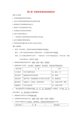 生物：第8章 生物体有相似的结构层次  章复习教案（苏科版七年级下）