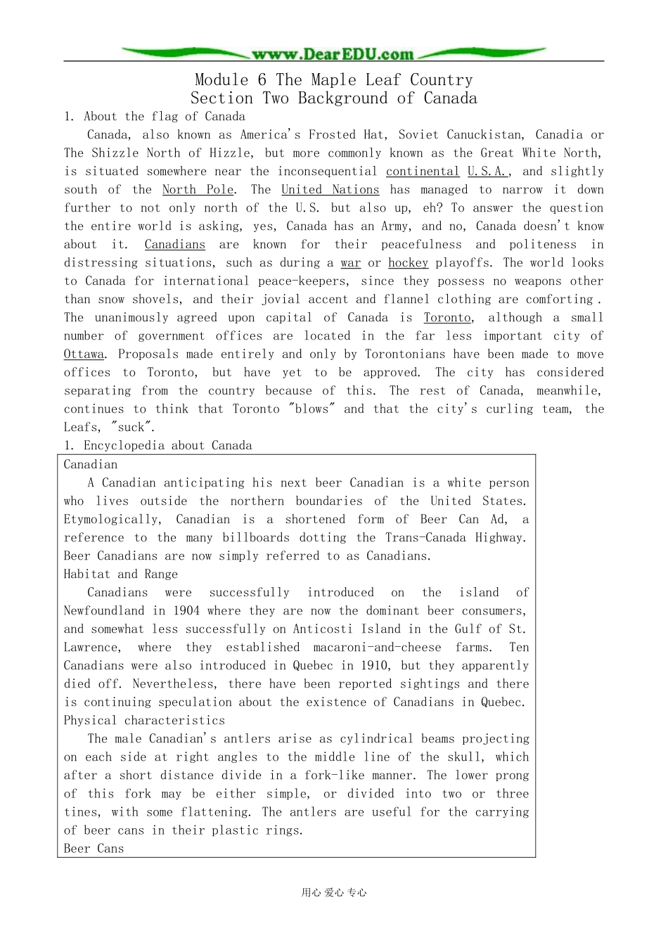 外研版英语必修10 Module6 The Maple Leaf Country-Background information_第1页