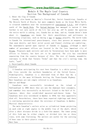 外研版英语必修10 Module6 The Maple Leaf Country-Background information