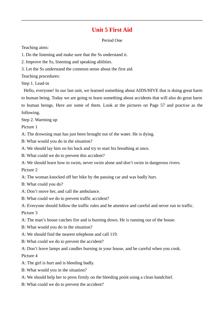 高中英语Unit 5 First Aid 人教版必修五_第1页