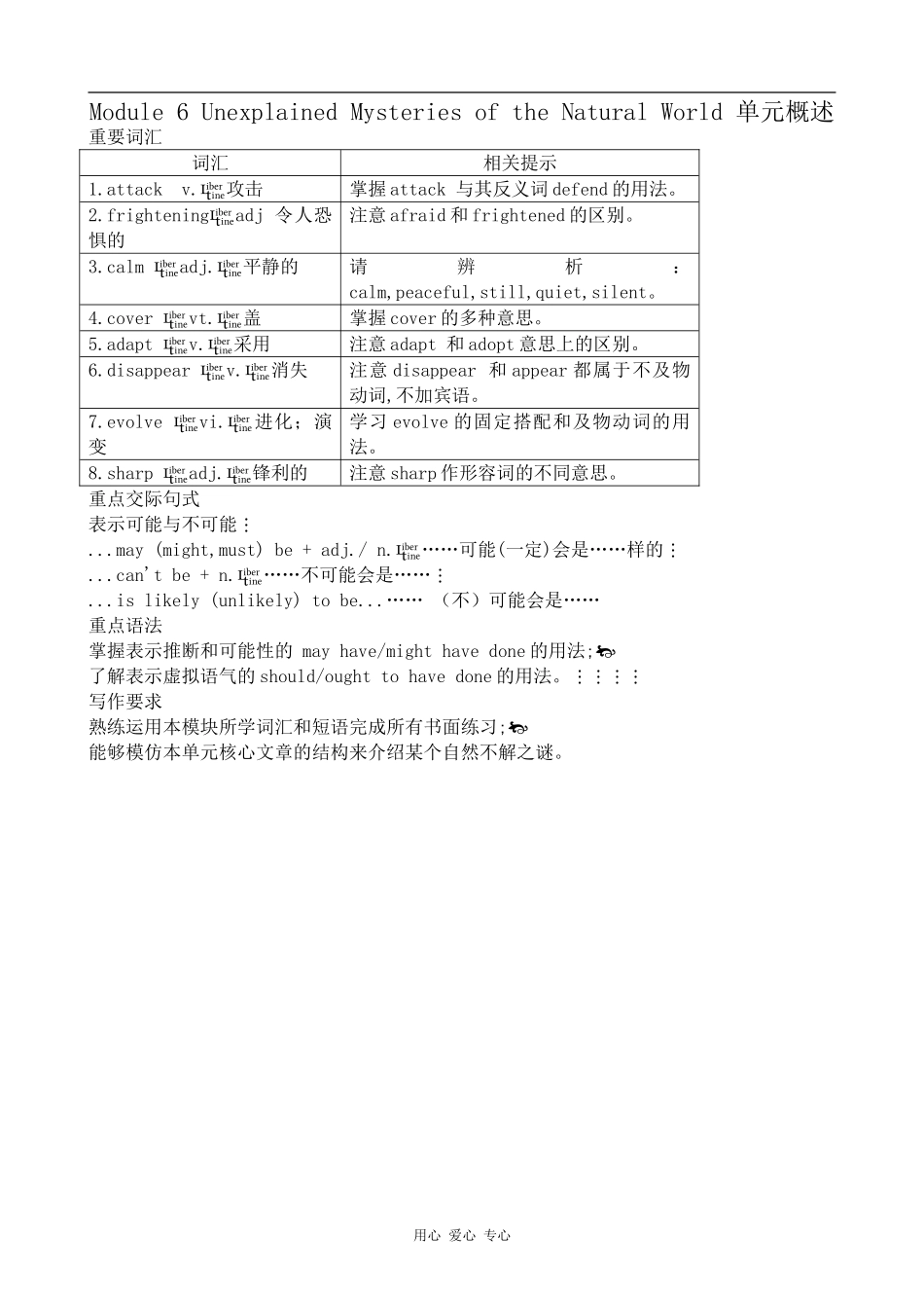 高中英语Module 6 Unexplained Mysteries of the Natural World 单元概述外研版必修四_第1页