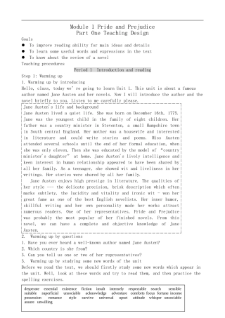 高中英语Module 1 Pride and Prejudice-Introduction and Reading外研版必修10