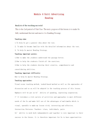 湖南省怀化市溆浦县第三中学高中英语 模块四Unit 1 Advertising教案 牛津译林版