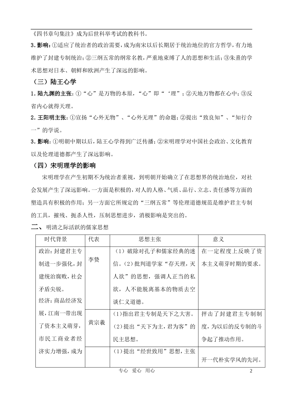 高考历史 宋明理学及明清之际活跃的儒学思想教案 人民版_第2页