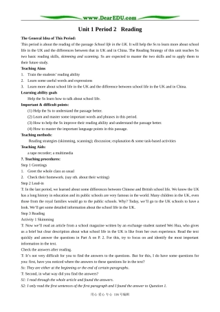 高中英语Unit 1  Period 2  Reading教案