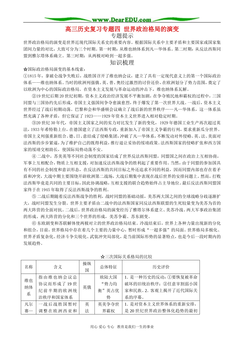 高三历史复习专题四 世界政治格局的演变_第1页
