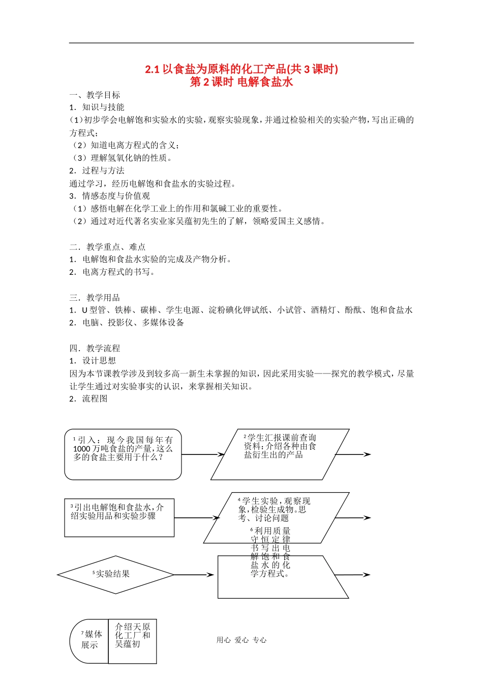 高一化学：2.1《以食盐水为原料的化工产品》教案（第2课时）沪科版_第1页
