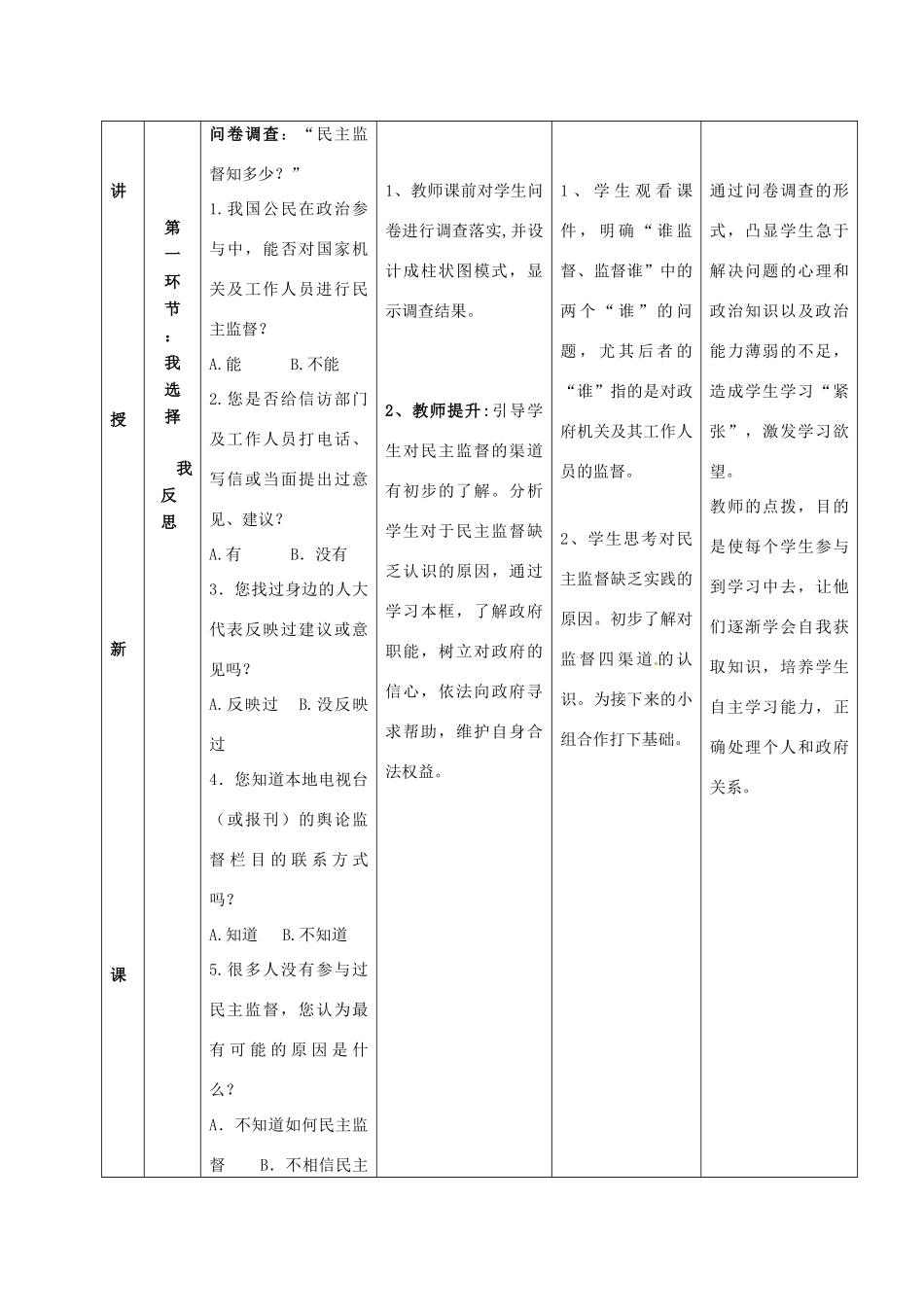 高中政治 2.4 民主监督教学设计 新人教版必修2-新人教版高一必修2政治教案_第3页