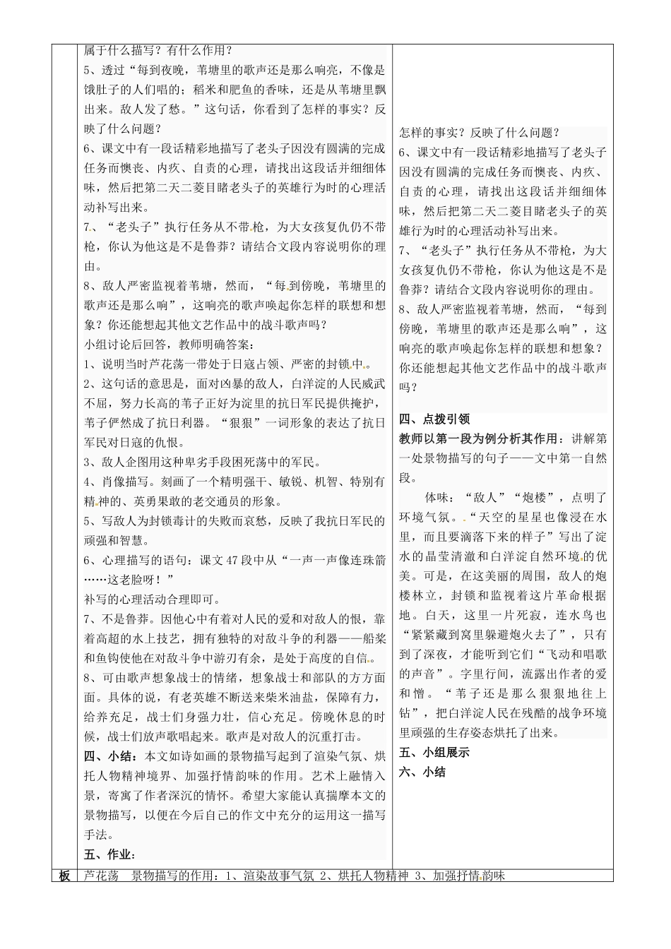 八年级语文下册 第3课《芦花荡》教案（2） 鲁教版五四制-鲁教版五四制初中八年级下册语文教案_第2页