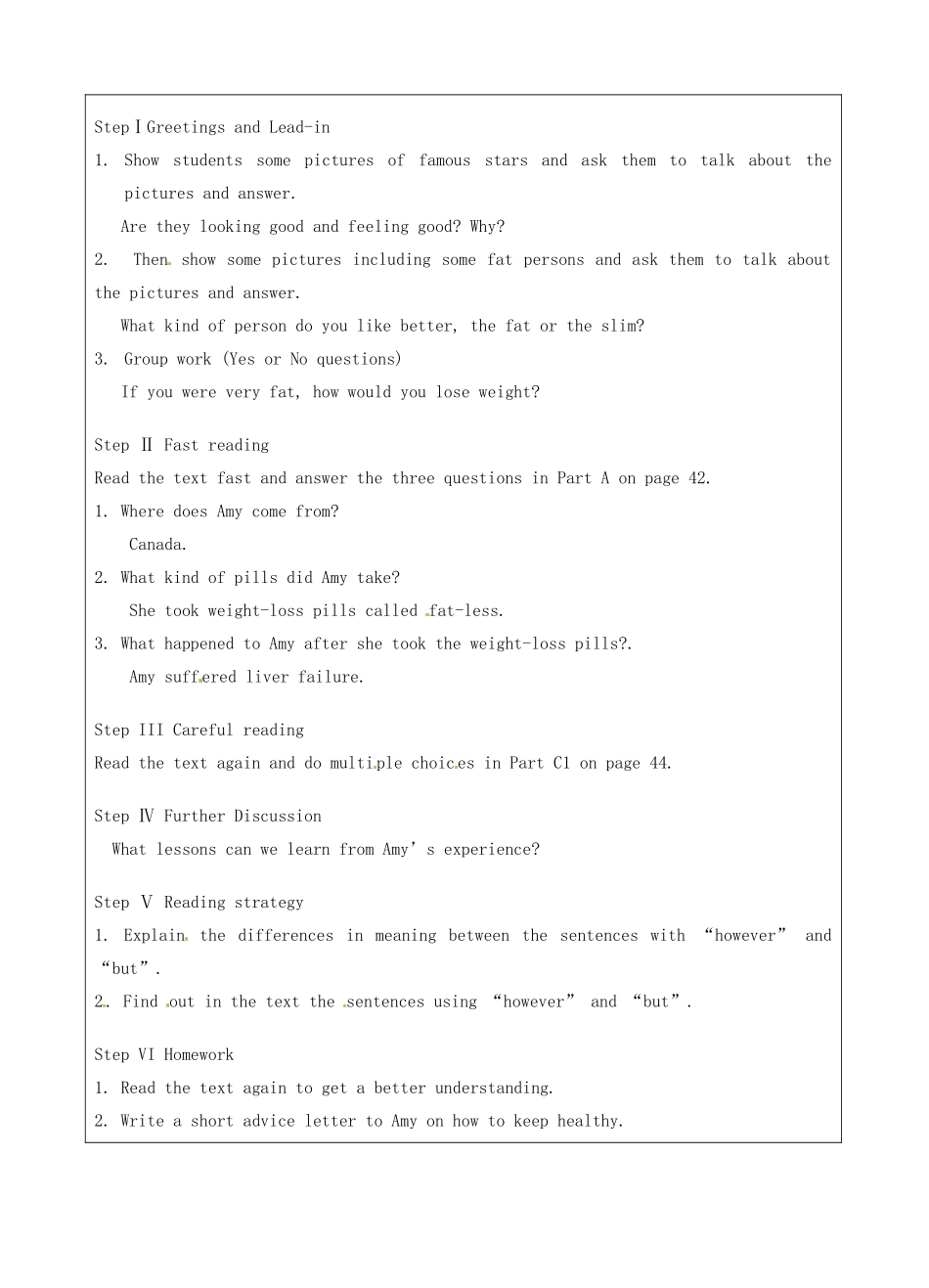 湖南省怀化市湖天中学高中英语 Reding Comprehension Lesson Plan教案 新人教版必修1_第2页