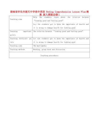 湖南省怀化市湖天中学高中英语 Reding Comprehension Lesson Plan教案 新人教版必修1