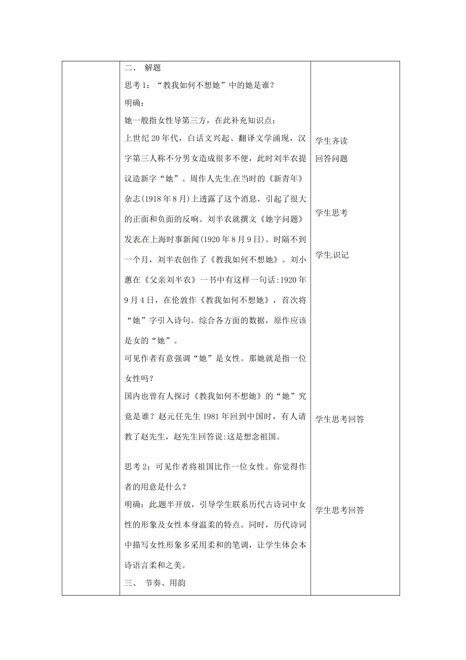 北京市大兴区魏善庄中学七年级语文上册 第六单元 第22课 现代诗两首 教我如何不想他教案 北京课改版_第3页