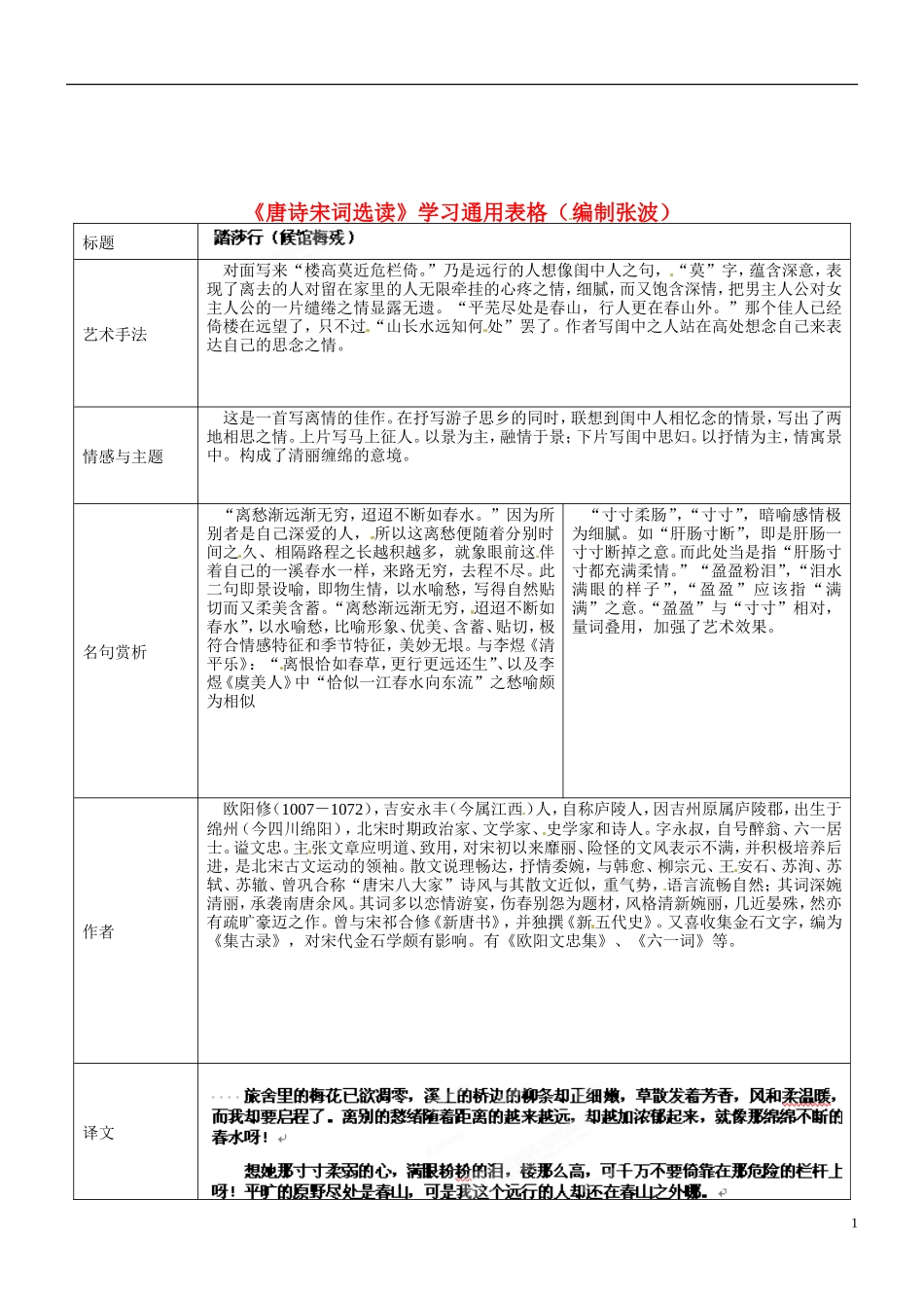 江苏省灌南高级中学高二语文《踏莎行 候馆梅残》学案 苏教版选修《唐诗宋词选读》_第1页