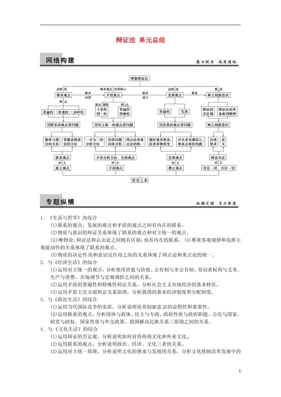 山东省济宁市高中政治 辩证法 单元总结哲学讲义 新人教版必修4_第1页