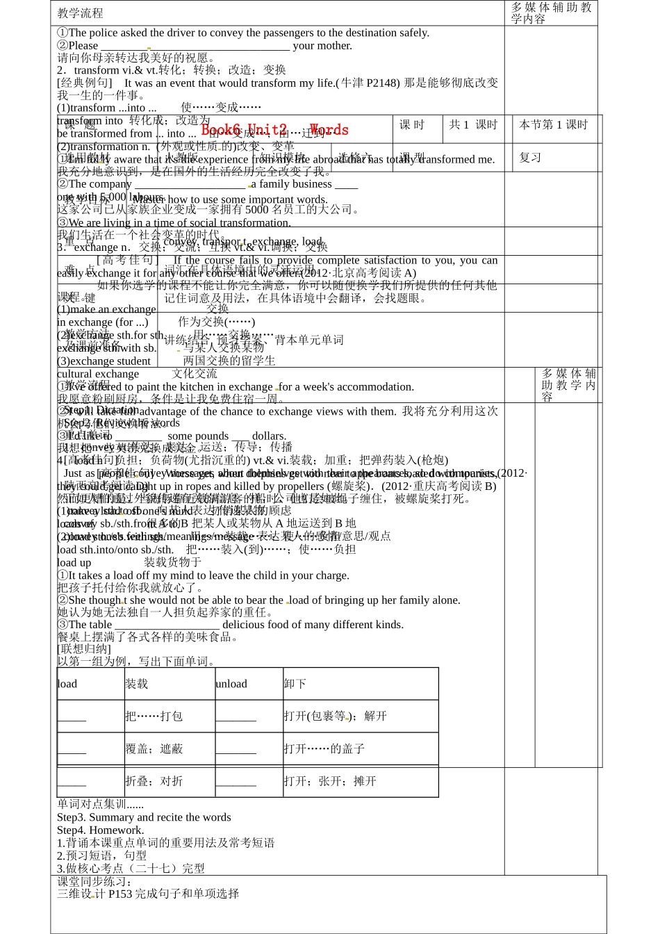 高二英语 Book6 Unit2 Words教案-人教版高二全册英语教案_第1页