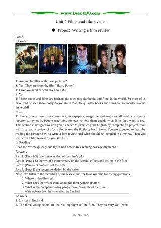 牛津版英语选修8 Unit4 Films and film events--Project 