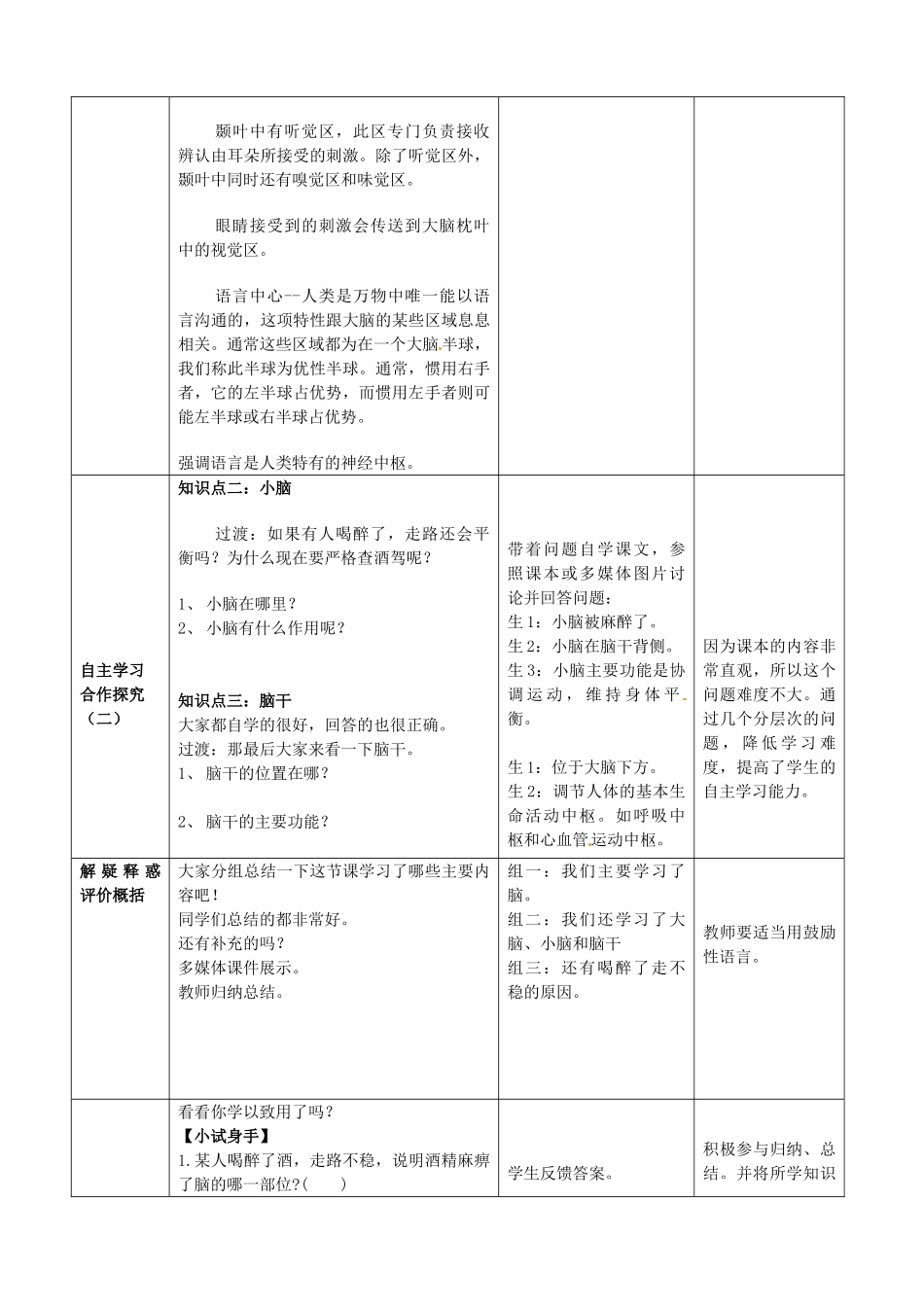 山东省枣庄四中七年级生物下册《神经调节的结构基础》教案 新人教版_第3页
