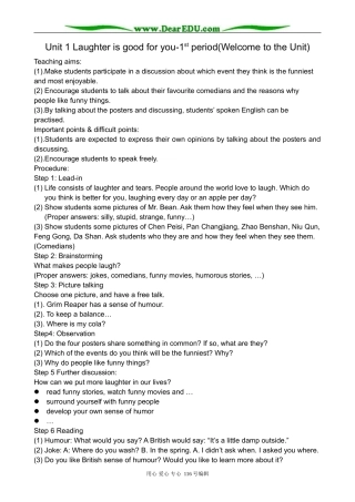 高中英语必修6Unit 1 Laughter is good for you-1st period(Welcome to the Unit)