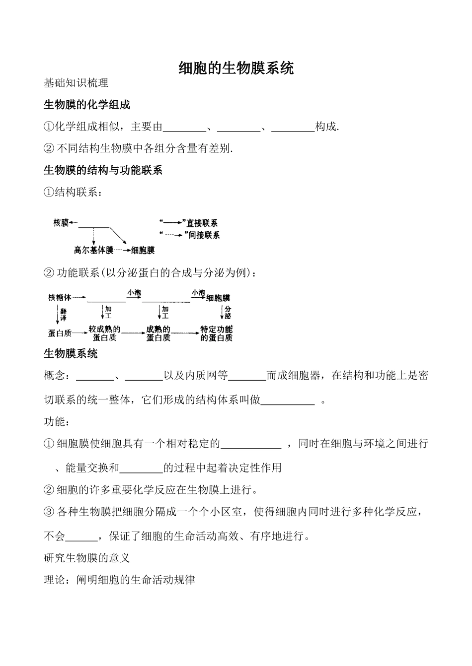 人教版选修高中生物细胞的生物膜系统教案_第1页