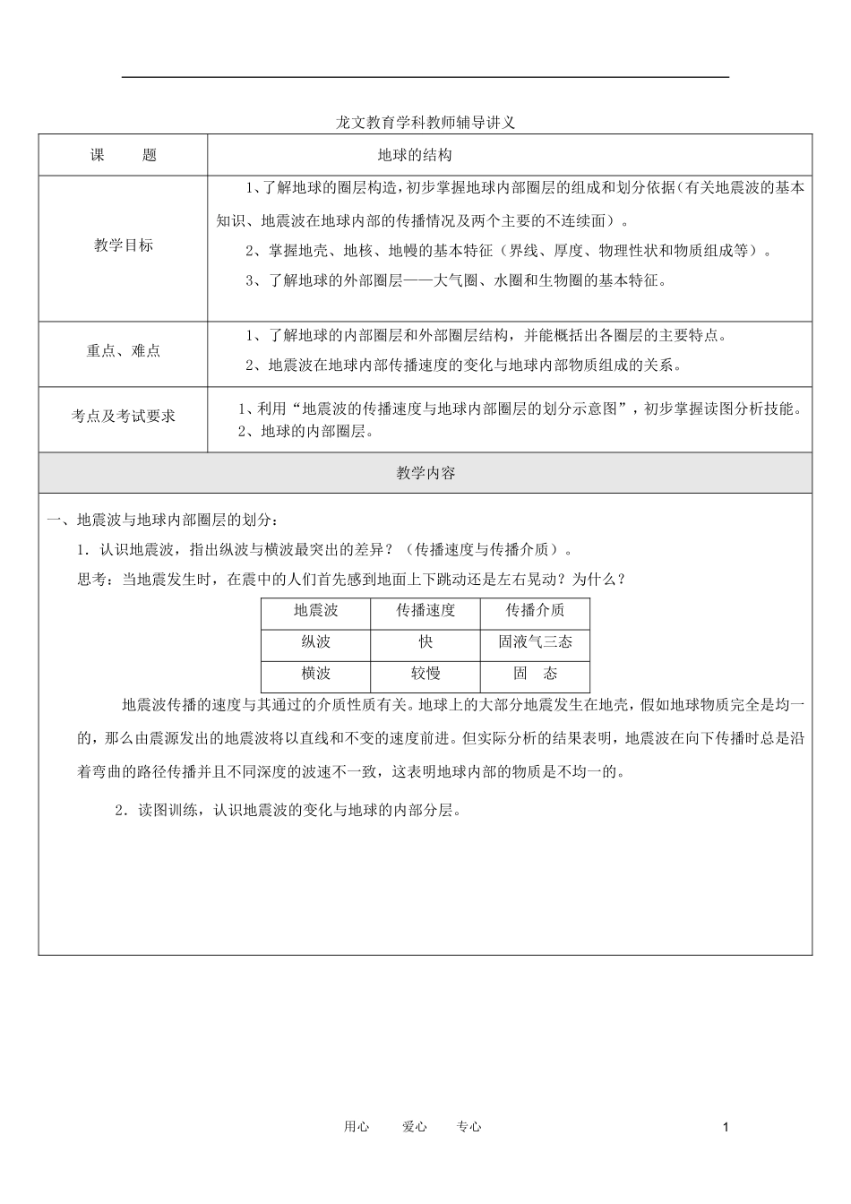 龙文教育高中地理教师辅导讲义 6地球的结构_第1页
